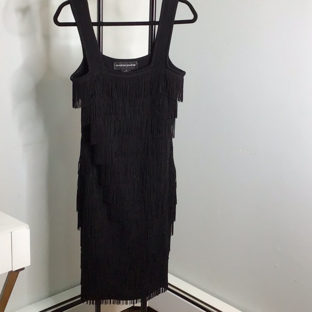1990.s Gorgeous All Fringe wool Andrea Jovine cocktail Dress